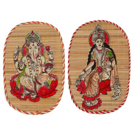 Bamboo Hand Crafted Wall Hangings Of Ganesh Ji And Laxmi Ji For Home Decor
