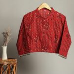 Hand Block Print Cotton Shirt for Women ? Red Floral Printed Button-Down Top with Full Sleeves