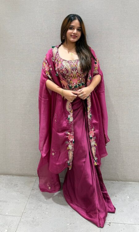 3 PIECE INDO WESTERN SHRUG ,DHOTI AND BLOUSE WITH SEQUENCE EMBROIDERY WORK  RANGOLI SILK SEQUENCE EMBROIDERY WORK WITH TASSELS