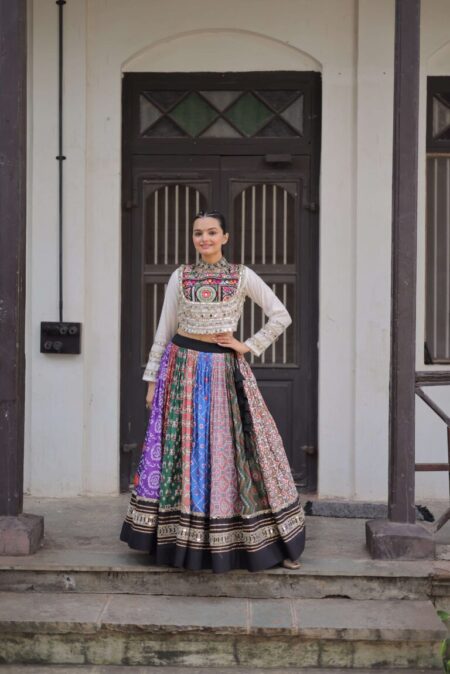 Cotton Printed Lehenga Choli Set with Gota & Mirror Lace